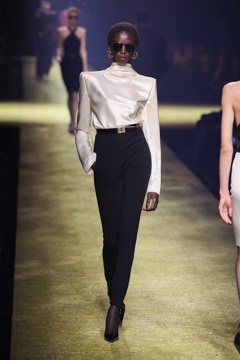 paris france february 28 editorial use only for non editorial use please seek approval from fashion house a model walks the runway during the saint laurent womenswear fall winter 2023 2024 show as part of paris fashion week on february 28 2023 in paris france photo by peter whitegetty images