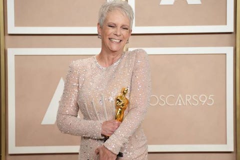 hollywood, california march 12 jamie lee curtis, winner of the best supporting actress award for everything everywhere all at once poses in the press room at the 95th annual academy awards at ovation hollywood on march 12, 2023 in hollywood, california photo by jeff kravitzfilmmagic