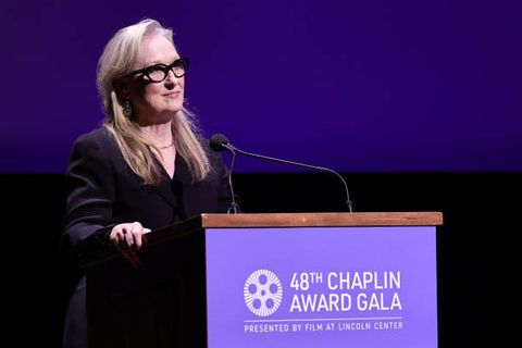 new york, new york april 24 meryl streep speaks onstage at the 2023 chaplin award gala honoring viola davis at alice tully hall, lincoln center on april 24, 2023 in new york city photo by jamie mccarthygetty images for flc