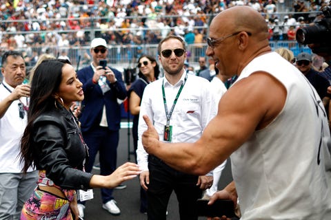 Becky G and Vin Diesel at the Miami Grand Prix