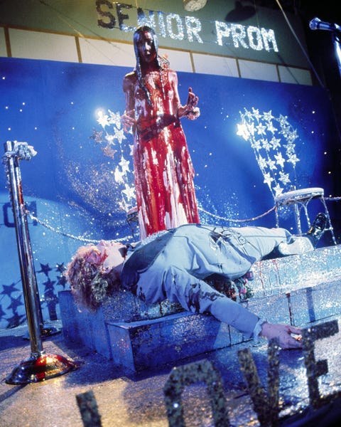 drenched in pigs blood, carrie white, played by sissy spacek, stares in shock at her ill fated prom date, tommy, played by william katt, in brian de palmas horror film carrie, 1976 photo by silver screen collectiongetty images