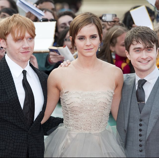 rupert grint, emma watson, daniel radcliffe and at the world premiere of harry potter and the deathly hallows part 2 at trafalgar square on july 7, 2011 in london photo by antony jonesuk press via getty images