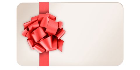 Blank Gift Card with Red Ribbon Bow on White Background