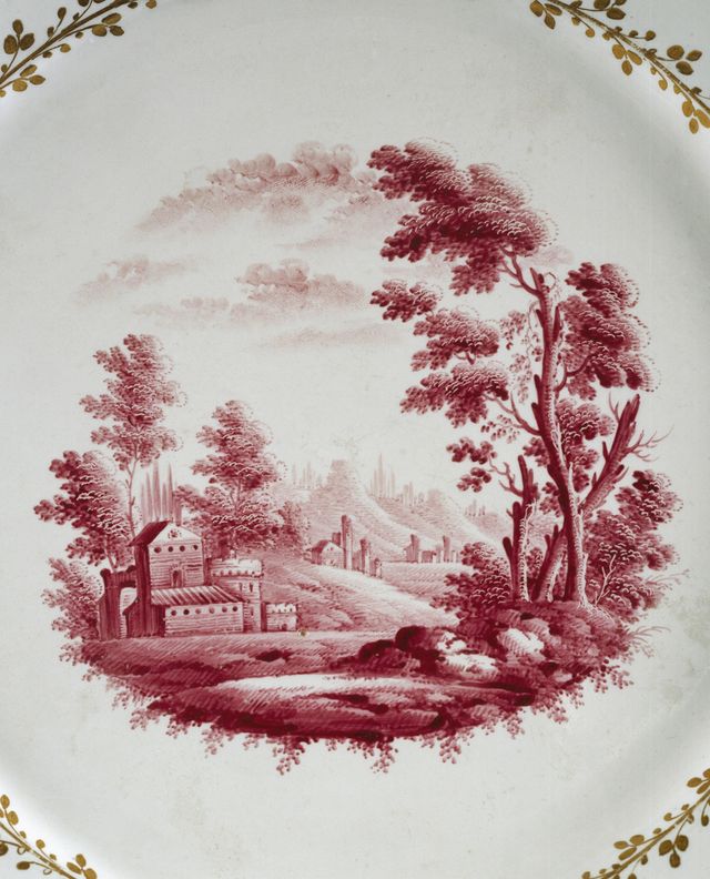 italy   may 21  plate decorated with a tuscan landscape, ca 1770, porcelain, ginori manufacture, doccia, sesto fiorentino, tuscany detail italy, 18th century photo by deagostinigetty images