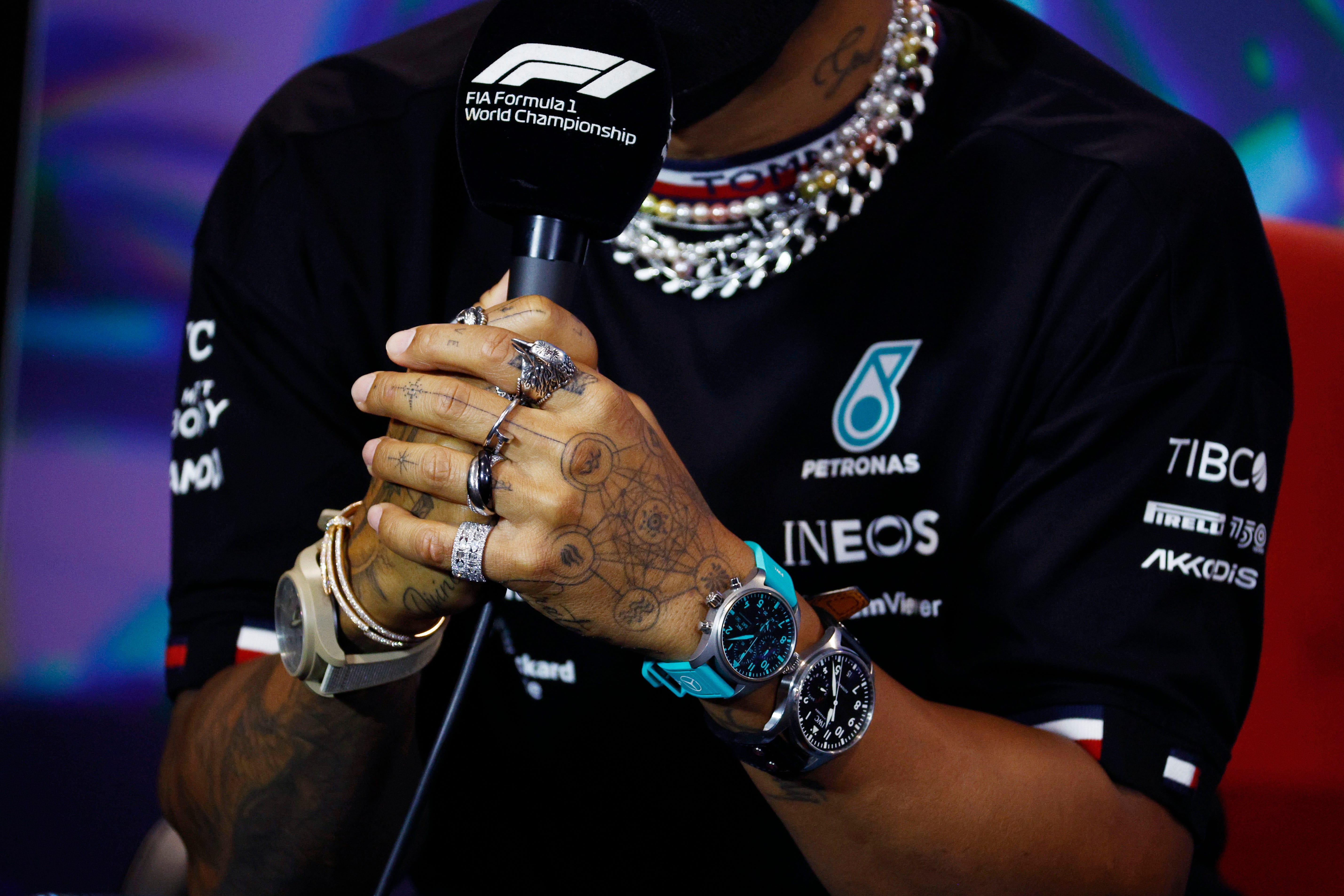 Lewis Hamilton Wears 3 Watches and 8 Rings in Response to FIA Jewelry Ban