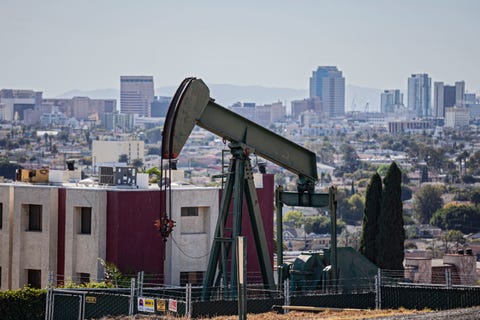 oil well and pump jacks in the city of signal hill with the city of long beach in the background once a massive oil producing area, oil wells are still mixed in its now residential neighborhoods los angeles county, california, usa photo by citizen of the planeteducation imagesuniversal images group via getty images