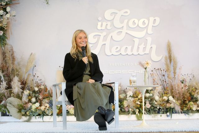 los angeles, california   november 07 gwyneth paltrow speaks during in goop health summit presented by porsche 2021 at porsche experience center los angeles on november 07, 2021 in los angeles, california photo by rachel murraygetty images for goop