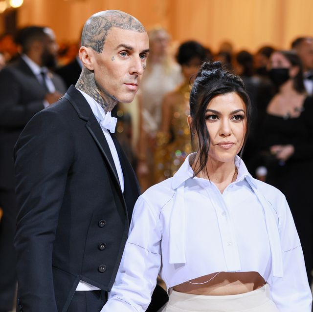new york, new york   may 02 l r travis barker and kourtney kardashian attend the 2022 met gala celebrating in america an anthology of fashion at the metropolitan museum of art on may 02, 2022 in new york city photo by theo wargowireimage