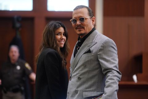 us actor johnny depp r and his attorney camille vasquez l during a break in the 50 million us dollar depp vs heard defamation trial at the fairfax county circuit court in fairfax, virginia, on may 19, 2022 actor johnny depp is suing ex wife amber heard for libel after she wrote an op ed piece in the washington post in 2018 referring to herself as a public figure representing domestic abuse photo by shawn thew pool afp photo by shawn thewpool afp via getty images