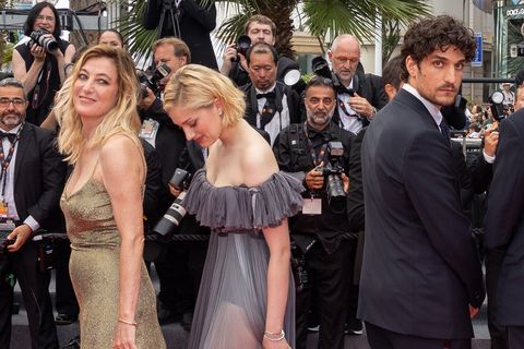 cannes, france   may 22 r l louis garrel, nadia tereszkiewicz and valeria bruni tedeschi attend the screening of forever young les amandiers during the 75th annual cannes film festival at palais des festivals on may 22, 2022 in cannes, france photo by marc piaseckifilmmagic
