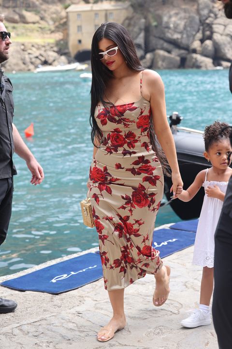 portofino, italy may 21 kylie jenner arriving for lunch at the abbey of san fruttuoso on may 21, 2022 in portofino, italy photo by ninogc images