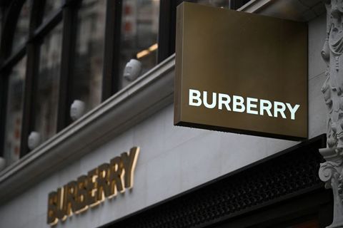 branding for a fashion retailer burberry is pictured outside a store in west london on may 15, 2022 photo by daniel leal  afp photo by daniel lealafp via getty images
