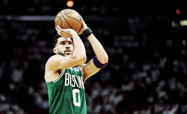 miami, florida   may 29  jayson tatum 0 of the boston celtics against the miami heat in game seven of the 2022 nba playoffs eastern conference finals at ftx arena on may 29, 2022 in miami, florida note to user user expressly acknowledges and agrees that, by downloading andor using this photograph, user is consenting to the terms and conditions of the getty images license agreement photo by andy lyonsgetty images