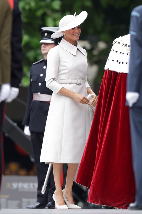 london, england   june 03 meghan, duchess of sussex arrives at the national service of thanksgiving at st pauls cathedral on june 03, 2022 in london, england the platinum jubilee of elizabeth ii is being celebrated from june 2 to june 5, 2022, in the uk and commonwealth to mark the 70th anniversary of the accession of queen elizabeth ii on 6 february 1952  photo by chris jacksongetty images