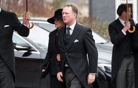 Prince Gustav of Sayn Wittgenstein Berleburg and Carina Axelsson outside the church where the funeral of Prince Richard of Sayn Wittgenstein Berleburg was held in Bad Berleburg, Germany, March 21, 2017 Denmark's brother-in-law Queen Margrethe is died suddenly on March 13, 2017 more than 400 guests attended photo guido kirchnerdpa usage worldwide photo by guido kirchnerpicture alliance via getty images