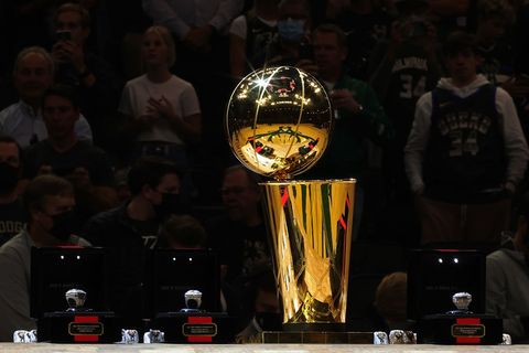 milwaukee, wisconsin   october 19 a detailed view of the larry obrien championship trophy and the 2021 nba championship rings prior to a game between the milwaukee bucks and the brooklyn nets at fiserv forum on october 19, 2021 in milwaukee, wisconsin note to user user expressly acknowledges and agrees that, by downloading and or using this photograph, user is consenting to the terms and conditions of the getty images license agreement photo by stacy reveregetty images