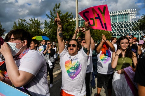LGBTQ members and supporters of the lgbtq community attend the say gay anyway rally in miami beach