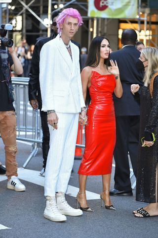 new york, ny   june 09 machine gun kelly and megan fox are seen on june 9, 2022 in new york city  photo by ndzstar maxgc images