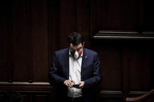 rome, italy   january 28 italian senator matteo salvini attends the fifth voting session for the election of the new italian president, at the chamber of deputies, on january 28, 2022 in rome, italy the italian parliament started voting for a new head of state to replace the outgoing sergio mattarella photo am poolgetty images