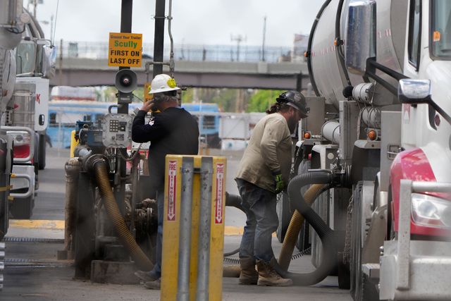 salt lake city, ut   may 24 a drivers unload raw crude oil from their tankers to process into gas at marathon refinery on may 24, 2022 in salt lake city, utah reports are saying that gas and diesel prices will continue to rise through the summer driving season photo by george freygetty images