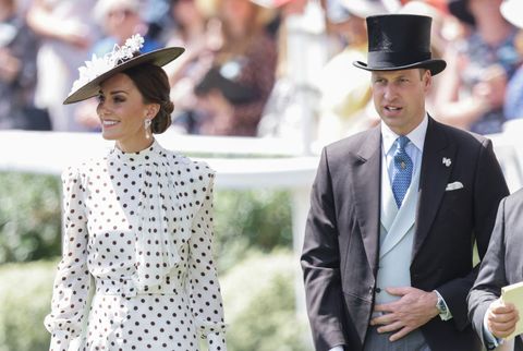ascot, england june 17 catherine, duchess of cambridge and prince william, duke of cambridge smile as they arrive into the parade ring during royal ascot 2022 at ascot racecourse on june 17, 2022 in ascot, england photo by chris jacksongetty images