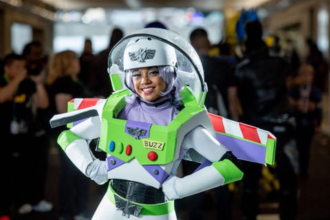 a fan cosplays as buzz lightyear from toy story