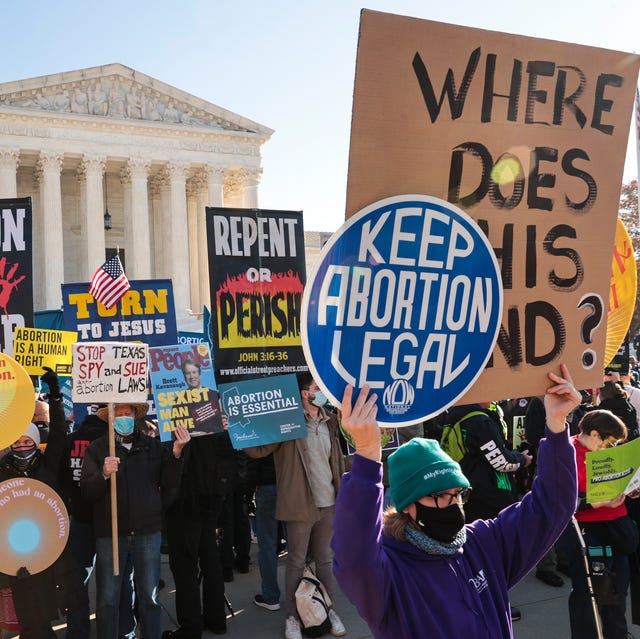 Supreme Court Hears Mississippi Abortion Case washington, dc december 01 demonstrators gather in front of the us supreme court as the justices hear arguments in dobbs v jackson womens health, a case about a mississippi law that bans most abortions after 15 weeks, on december 01, 2021 in washington, dc with the addition of conservative justices to the court by former president donald trump, experts believe this could be the most important abortion case in decades and could undermine or overturn roe v wade photo by chip somodevillagetty images