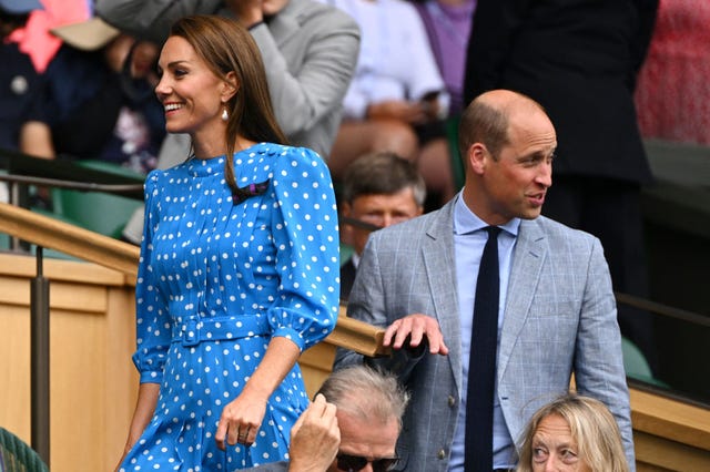 britains catherine, duchess of cambridge l and britains prince william, duke of cambridge, arrive at the royal box at the centre court prior to the start of the mens singles quarter final tennis match between serbias novak djokovic and italys jannik sinner on the ninth day of the 2022 wimbledon championships at the all england tennis club in wimbledon, southwest london, on july 5, 2022 restricted to editorial use photo by sebastien bozon afp restricted to editorial use photo by sebastien bozonafp via getty images