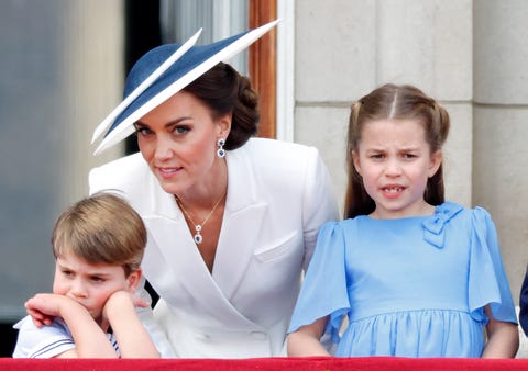 Queen Elizabeth II Platinum Jubilee 2022 - Trooping The Colour london, united kingdom june 02 embargoed for publication in uk newspapers until 24 hours after create date and time prince louis of cambridge, catherine, duchess of cambridge and princess charlotte of cambridge watch a flypast from the balcony of buckingham palace during trooping the colour on june 2, 2022 in london, england trooping the colour, also known as the queens birthday parade, is a military ceremony performed by regiments of the british army that has taken place since the mid 17th century it marks the official birthday of the british sovereign this year, from june 2 to june 5, 2022, there is the added celebration of the platinum jubilee of elizabeth ii in the uk and commonwealth to mark the 70th anniversary of her accession to the throne on 6 february 1952 photo by max mumbyindigogetty images