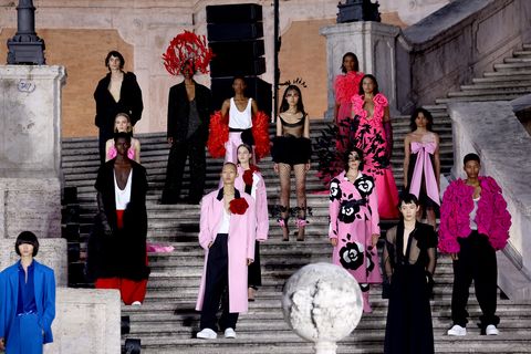 rome, italy   july 08 models walk on the runway at the valentino haute couture fallwinter 2223 fashion show on july 08, 2022 in rome, italy photo by franco origliagetty images