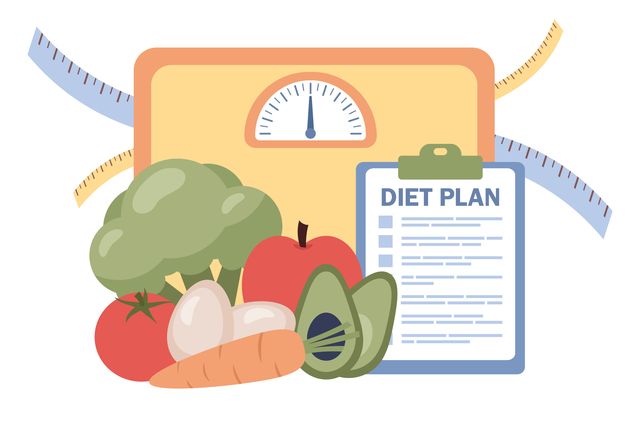 diet plan with healthy food nutritionist concept weight loss, calorie control and physical activity vector