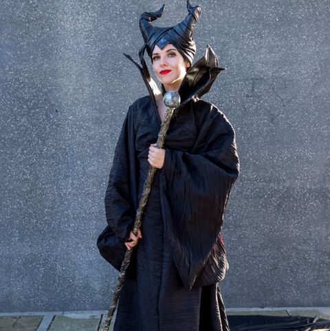 a cosplayer in character as maleficent mistress of evil during london comic con 2019