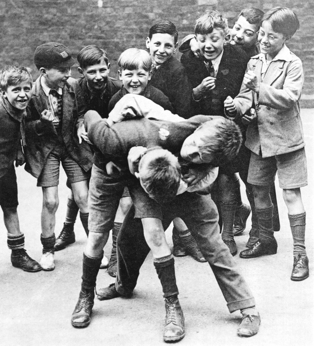 boys fighting in a school playground whilst other boys look on, 1934 photograph by edward g malindine photo by daily herald archivenational science  media museumsspl via getty images