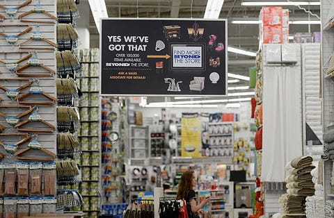 los angeles, ca   april 10  signs are posted inside a bed bath  beyond store on april 10, 2013 in los angeles, california the home goods retailer is expected to release fourth quarter earnings figures after the closing bell  photo by kevork djanseziangetty images