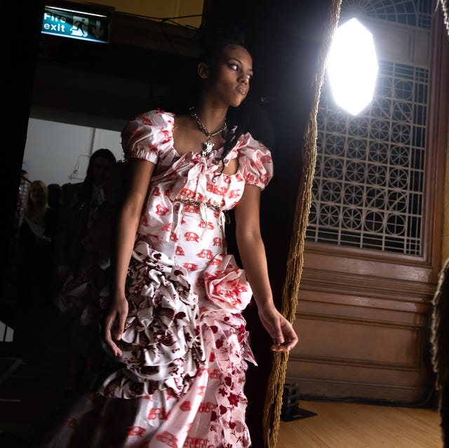 london, england   september 16 a model  backstage ahead of the chopova lowena show during london fashion week september 2022 on september 16, 2022 in london, england photo by tim whitbybfcgetty images