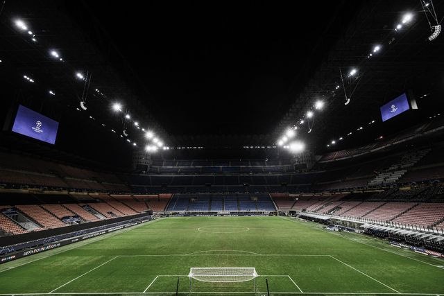 stadio giuseppe meazza, milan, italy   20201209 general view shows stadio giuseppe meazza, also known as san siro, at the end of the uefa champions league group b football match between fc internazionale and fc shakhtar donetsk the match ended 0 0 tie photo by nicolò campolightrocket via getty images