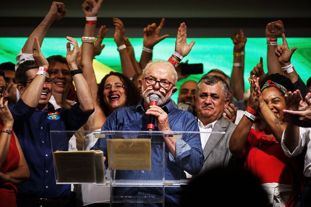 sao paulo, brazil, october 31  luiz inacio lula da silva gives a press conference after the election results at the avenida paulista, sao paulo, brazil, on october 31 , 2022 luiz inacio lula da silva was elected president of the republic for the third time the pt beat president jair bolsonaro pl in the second round this is the pt's fifth election as head of the country âalways in the second roundâ and the first time that a president in office loses reelection won in 2002 and 2006 rodrigues alves 1902 and 1918, fernando henrique cardoso 1994 and 1998 and dilma rousseff 2010 and 2014 won twice âgetulio vargas was elected indirectly in 1934 and by direct vote in 1950 photo by danilo martins yoshiokaanadolu agency via getty images