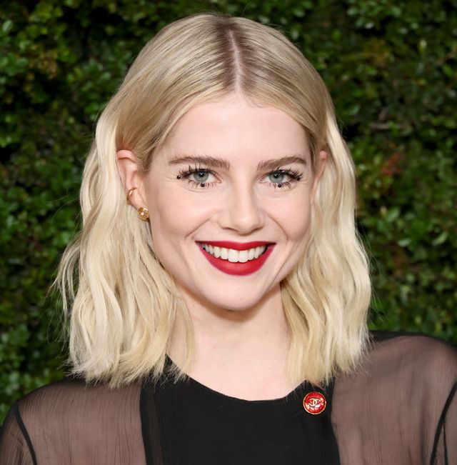Lucy Boynton debuts new strawberry blonde hair for winter