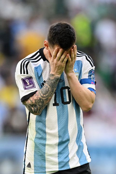 lusail city, qatar   november 22 lionel messi of argentina shows dejection during the fifa world cup qatar 2022 group c match between argentina and saudi arabia at lusail stadium on november 22, 2022 in lusail city, qatar photo by matthias hangstgetty images
