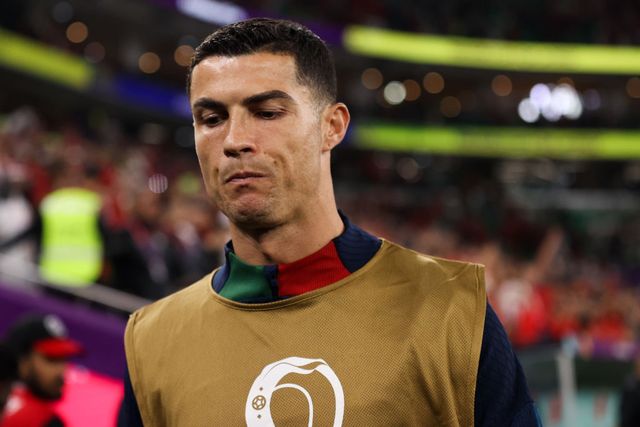 doha, qatar december 10 cristiano ronaldo 7 of portugal looks on during the fifa world cup qatar 2022 quarter final match between morocco and portugal at al thumama stadium on december 10, 2022 in doha, qatar photo by zhizhao wugetty images