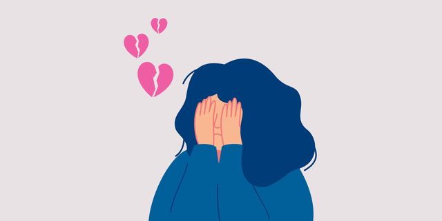 desperate sad young woman with broken heart cries covering her face with her hands hand drawn style vector design illustrations