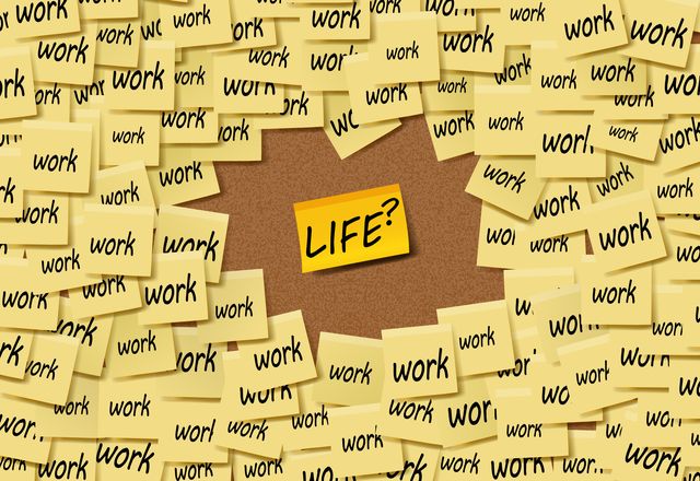 yellow sticky notes with work and life words vector background used clipping mask