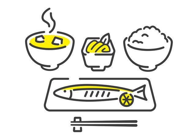 vector illustration material grilled fish, set meal, japanese food