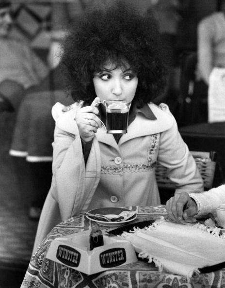 the italian singer giuseppa marcella bella, known as marcella bella, drinking a hot lemon tea seated at a table in a cafè santilario denza pr, italy, 1972 photo by angelo deligiomondadori via getty images
