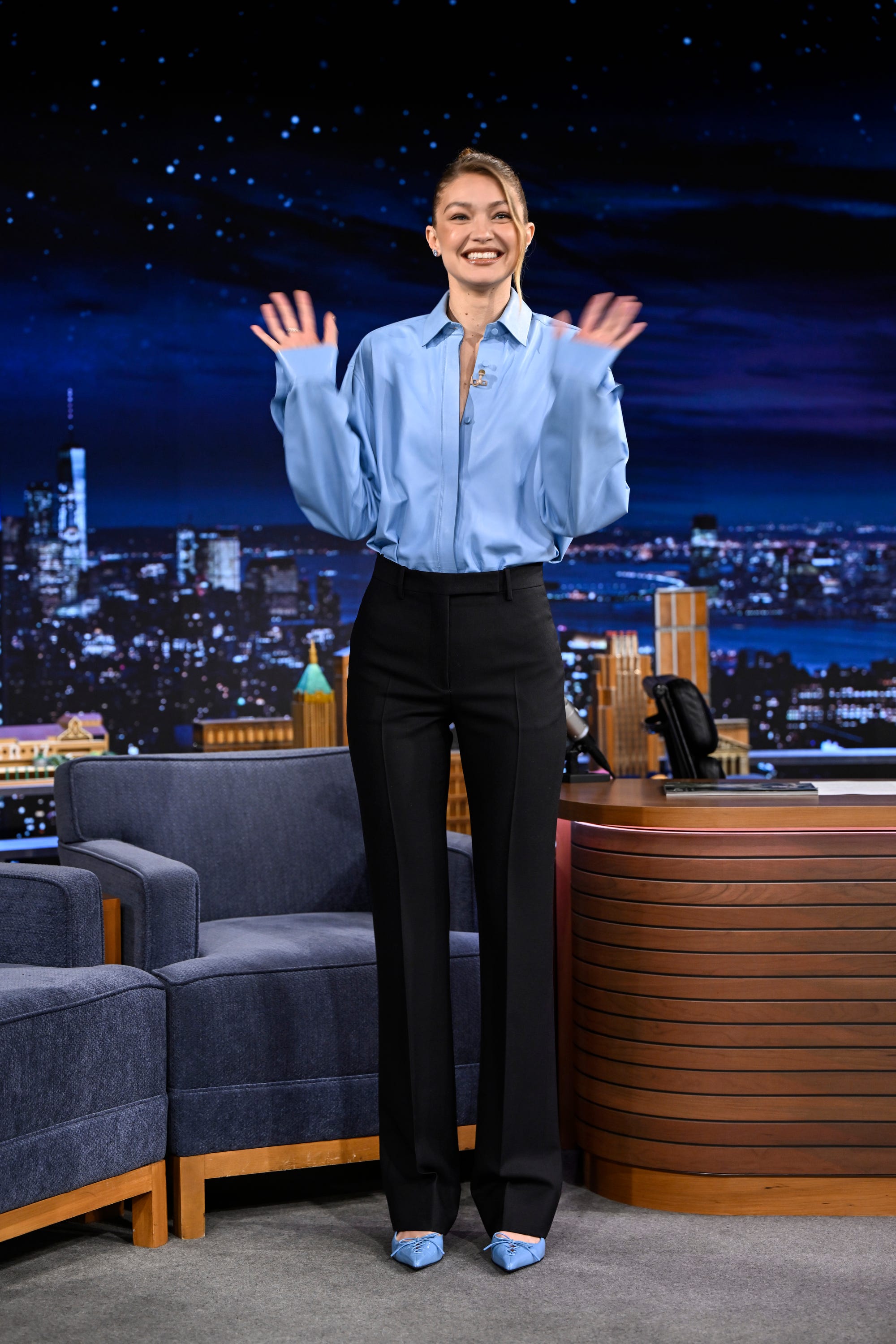 Gigi Hadid Makes a Blue Button-Down Look Like a Statement Piece