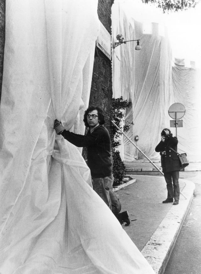 1st february 1974  javacheff christo, bulgarian artist, wrapped a section of the famous aurelaian wall, the via veneto in rome, with plastic sheet, as part of his creation  photo by keystonegetty images