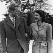 Royal Honeymoon 24th november 1947 princess elizabeth and the prince philip, duke of edinburgh enjoying a walk during their honeymoon at broadlands, romsey, hampshire photo by topical press agencygetty images
