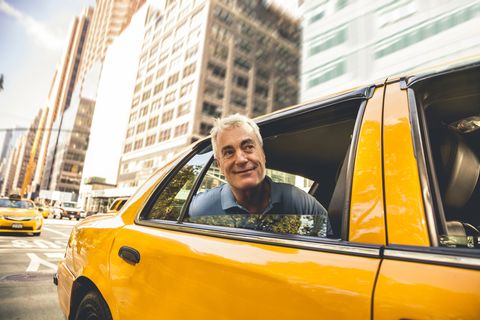 Man inside a taxi in New York downtown