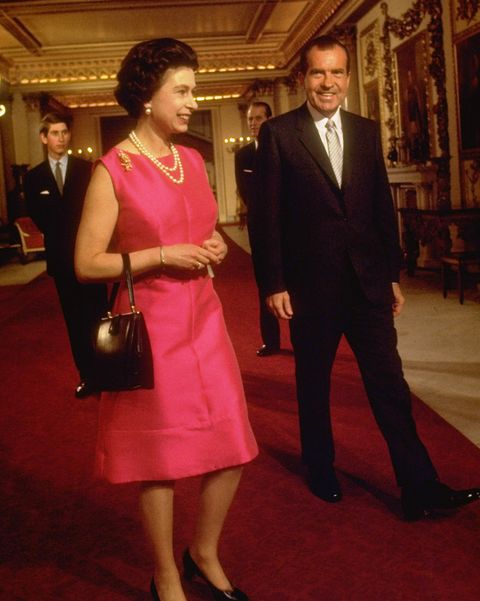 queen elizabeth ii with us president richard nixon 1913   1994, followed by princes charles left and philip, at buckingham palace, london, 25th february 1969   photo by john olsongetty images