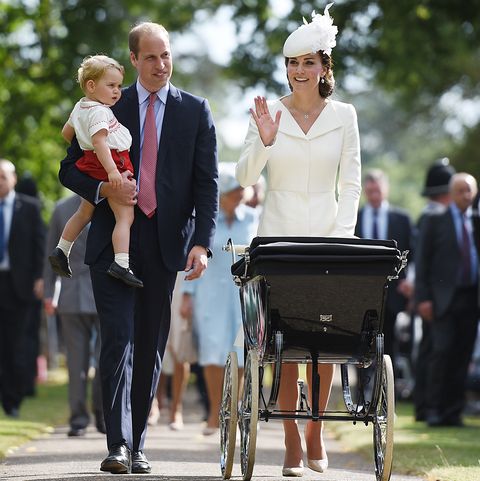 kings lynn, england   july 05  catherine, duchess of cambridge, prince william, duke of cambridge, princess charlotte of cambridge and prince george of cambridge walk past crowds as they leave the church of st mary magdalene on the sandringham estate after the christening of princess charlotte of cambridge on july 5, 2015 in kings lynn, england  photo by mary turner   wpa poolgetty images